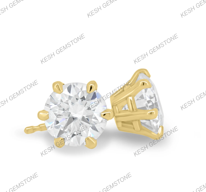 Round Brilliant Cut Diamond Stud Earrings | 2.00–2.24 Ct Total | VVS1 Clarity | E Color | 6-Claw Basket Setting | 925 Silver with 14K Gold Plating