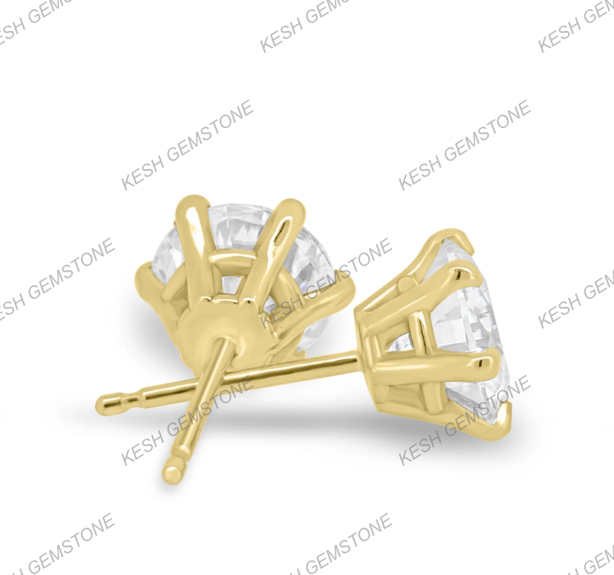 Round Brilliant Cut Diamond Stud Earrings | 2.00–2.24 Ct Total | VVS1 Clarity | E Color | 6-Claw Basket Setting | 925 Silver with 14K Gold Plating