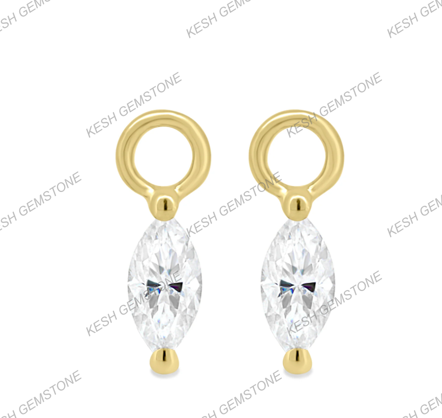 Elegant Marquise Diamond Earring Charms in 925 Silver Over 14K Gold Plating