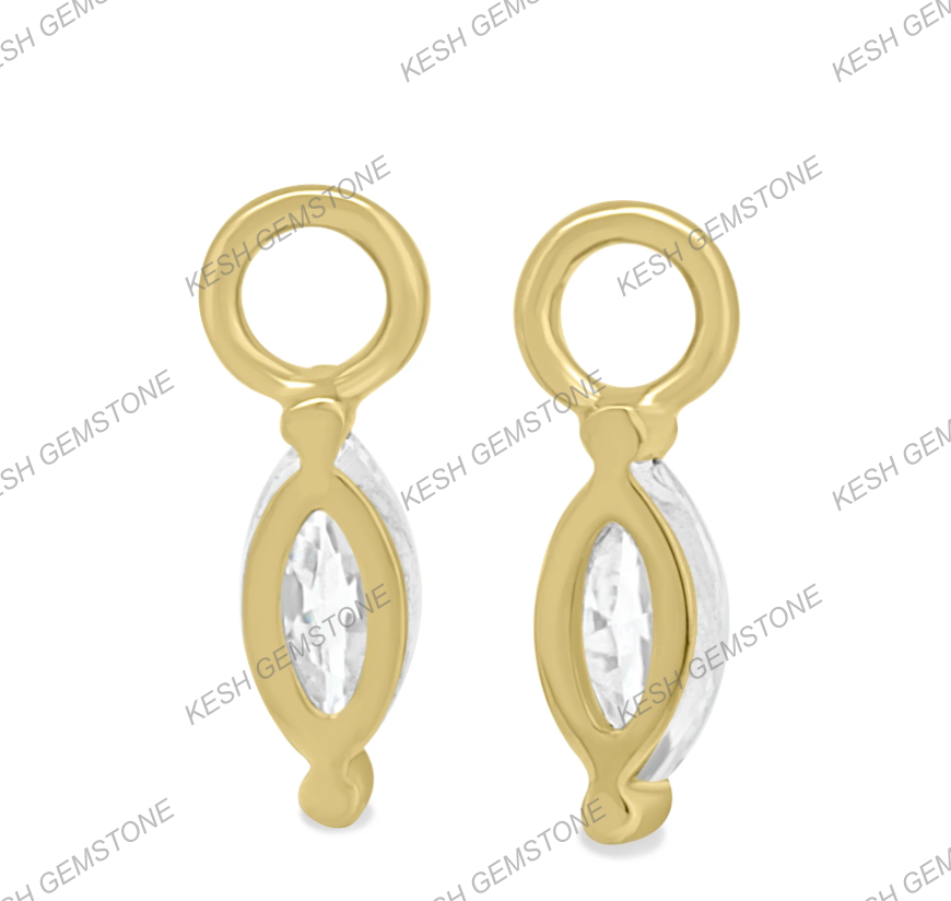 Elegant Marquise Diamond Earring Charms in 925 Silver Over 14K Gold Plating