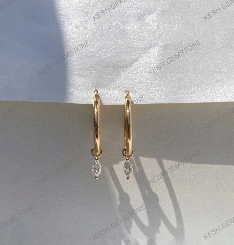 Elegant Marquise Diamond Earring Charms in 925 Silver Over 14K Gold Plating