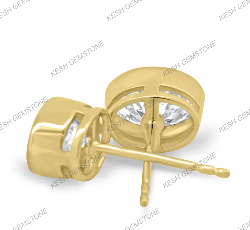 Elegant Oval Bezel Natural Diamond Stud Earrings in 14K Gold Finish on 925 Silver