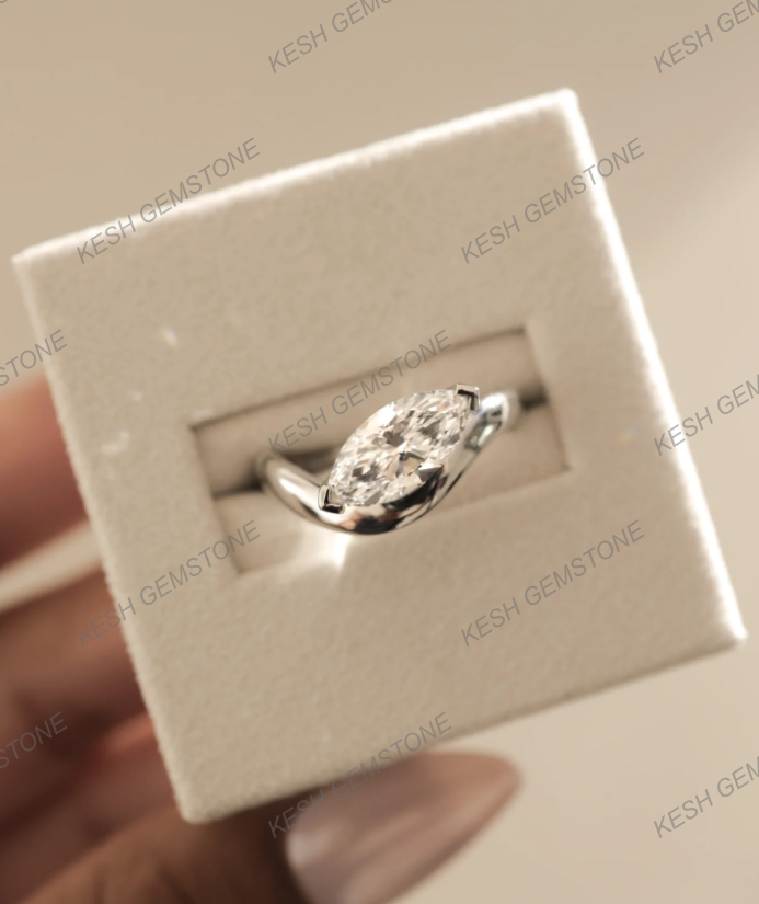 3.61 Ct Certified Marquise Cut White Diamond Twist Band Ring in 925 Silver with 14K Gold Plating – Bold & Elegant Design