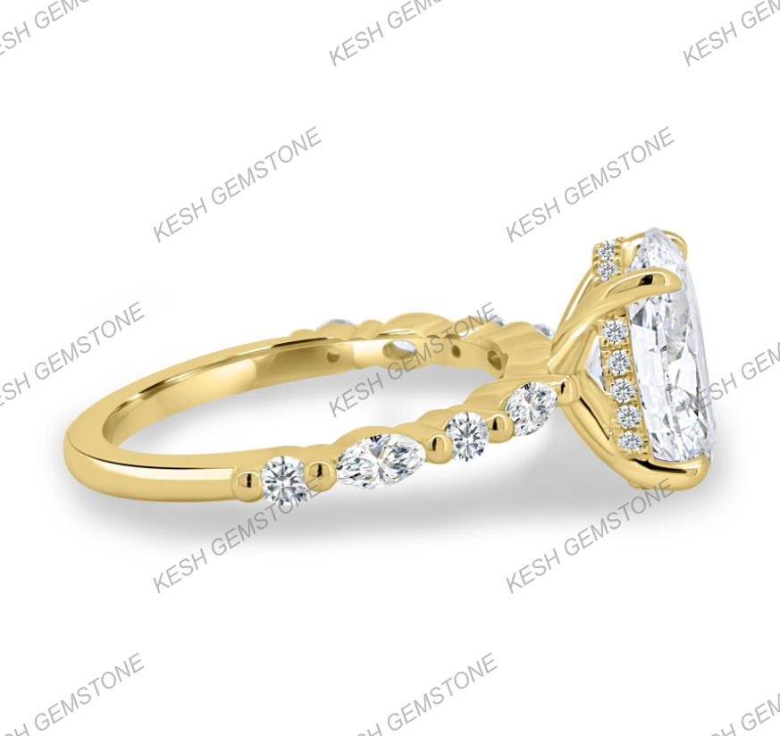 4.60 Ct Oval Cut Diamond Ring with Hidden Halo & Accent Stones | Certified Natural | 14K Gold Plated 925 Silver