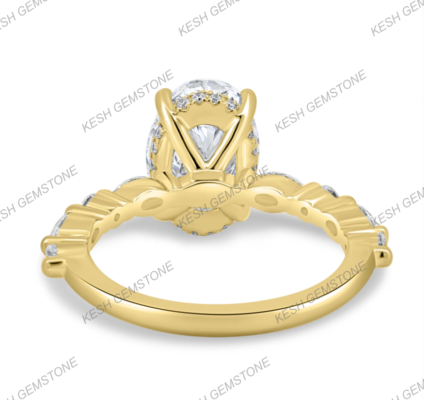 4.60 Ct Oval Cut Diamond Ring with Hidden Halo & Accent Stones | Certified Natural | 14K Gold Plated 925 Silver