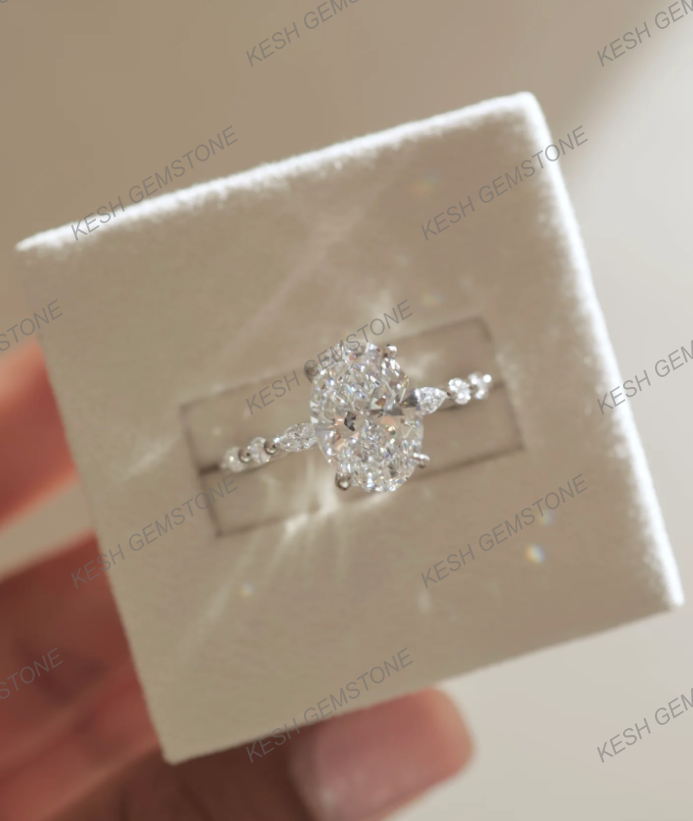 4.60 Ct Oval Cut Diamond Ring with Hidden Halo & Accent Stones | Certified Natural | 14K Gold Plated 925 Silver
