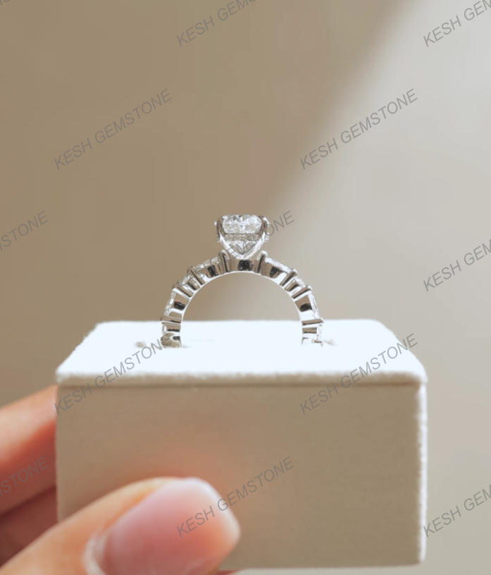 4.60 Ct Oval Cut Diamond Ring with Hidden Halo & Accent Stones | Certified Natural | 14K Gold Plated 925 Silver