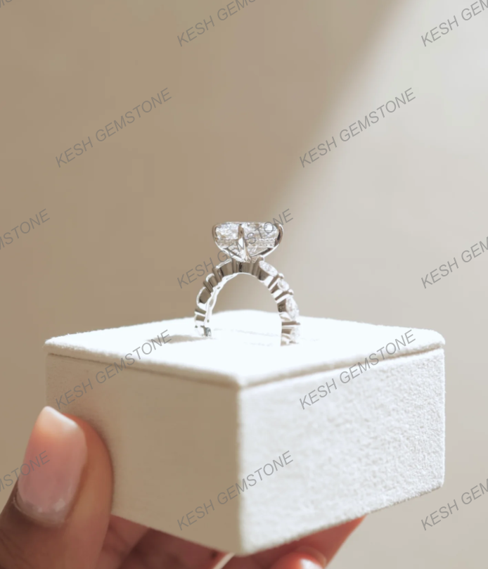 4.60 Ct Oval Cut Diamond Ring with Hidden Halo & Accent Stones | Certified Natural | 14K Gold Plated 925 Silver