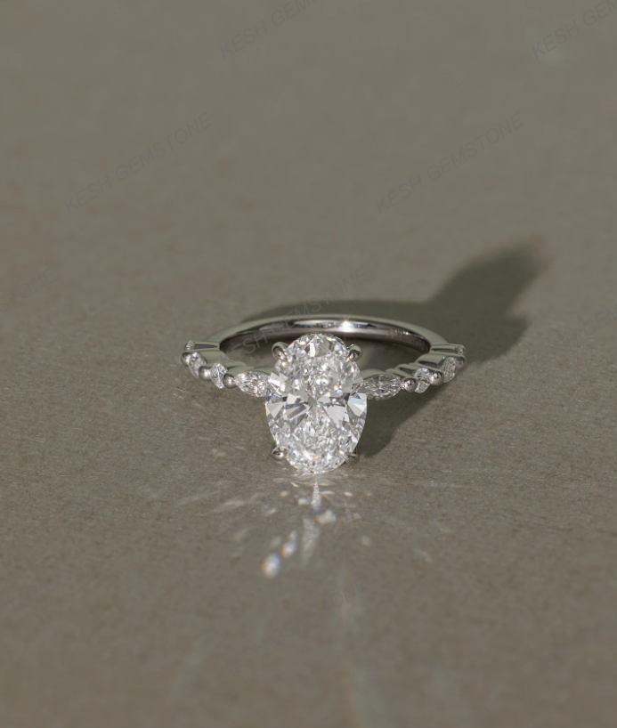 4.60 Ct Oval Cut Diamond Ring with Hidden Halo & Accent Stones | Certified Natural | 14K Gold Plated 925 Silver