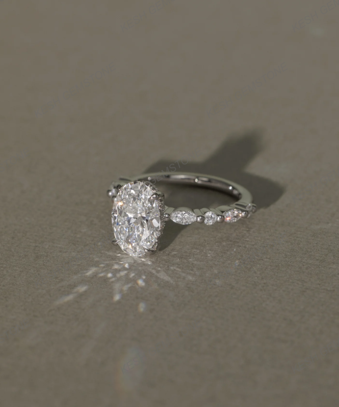 4.60 Ct Oval Cut Diamond Ring with Hidden Halo & Accent Stones | Certified Natural | 14K Gold Plated 925 Silver
