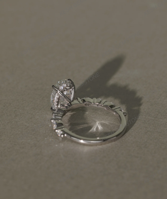 4.60 Ct Oval Cut Diamond Ring with Hidden Halo & Accent Stones | Certified Natural | 14K Gold Plated 925 Silver