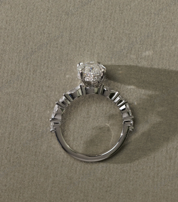 4.60 Ct Oval Cut Diamond Ring with Hidden Halo & Accent Stones | Certified Natural | 14K Gold Plated 925 Silver