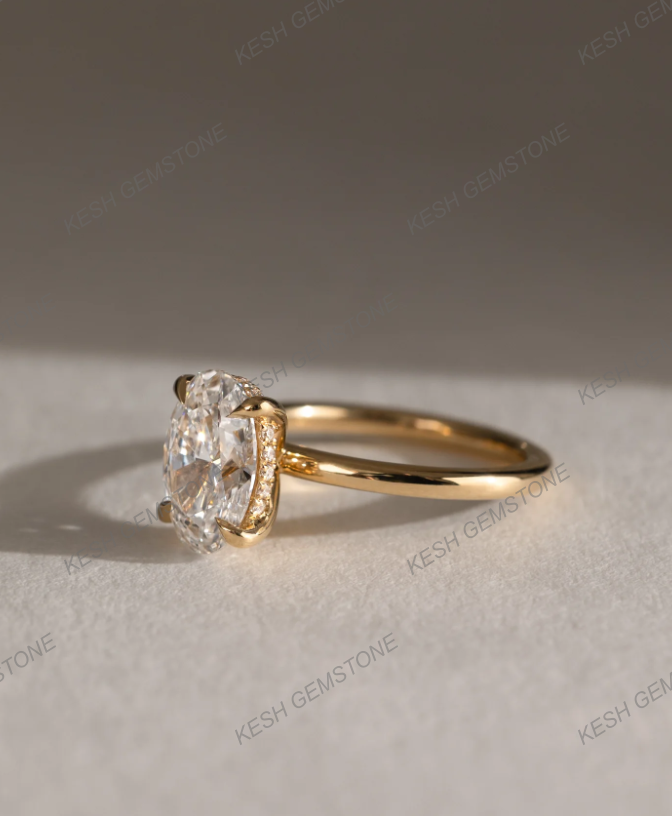 2.62 Ct VVS1 Oval Cut Diamond Solitaire Engagement Ring with Hidden Halo – 14K Gold Finish | Kesh Gemstone