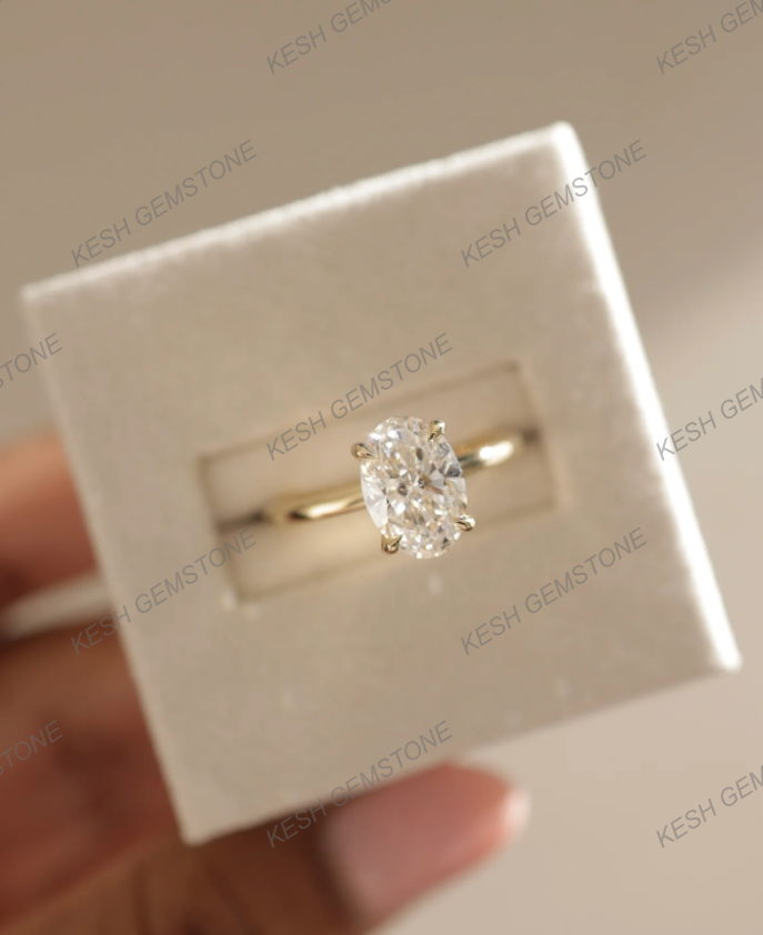 2.62 Ct VVS1 Oval Cut Diamond Solitaire Engagement Ring with Hidden Halo – 14K Gold Finish | Kesh Gemstone