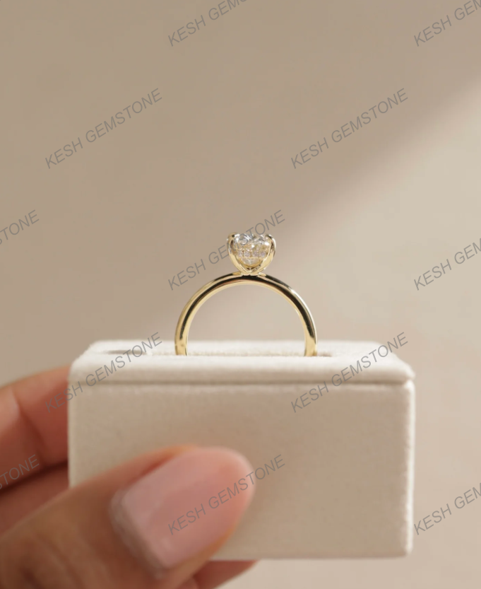 2.62 Ct VVS1 Oval Cut Diamond Solitaire Engagement Ring with Hidden Halo – 14K Gold Finish | Kesh Gemstone