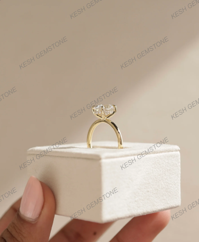 2.62 Ct VVS1 Oval Cut Diamond Solitaire Engagement Ring with Hidden Halo – 14K Gold Finish | Kesh Gemstone