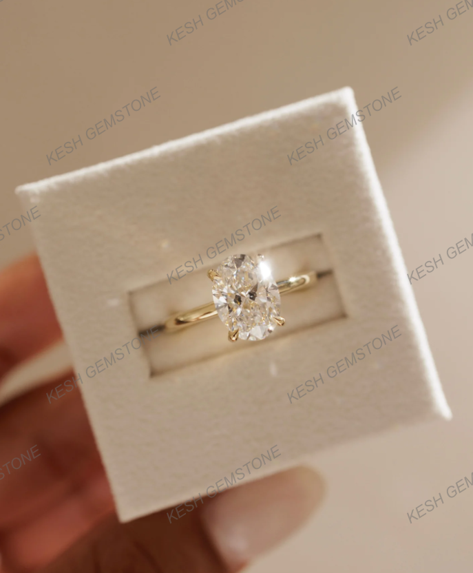 2.62 Ct VVS1 Oval Cut Diamond Solitaire Engagement Ring with Hidden Halo – 14K Gold Finish | Kesh Gemstone