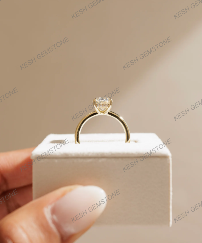 2.62 Ct VVS1 Oval Cut Diamond Solitaire Engagement Ring with Hidden Halo – 14K Gold Finish | Kesh Gemstone