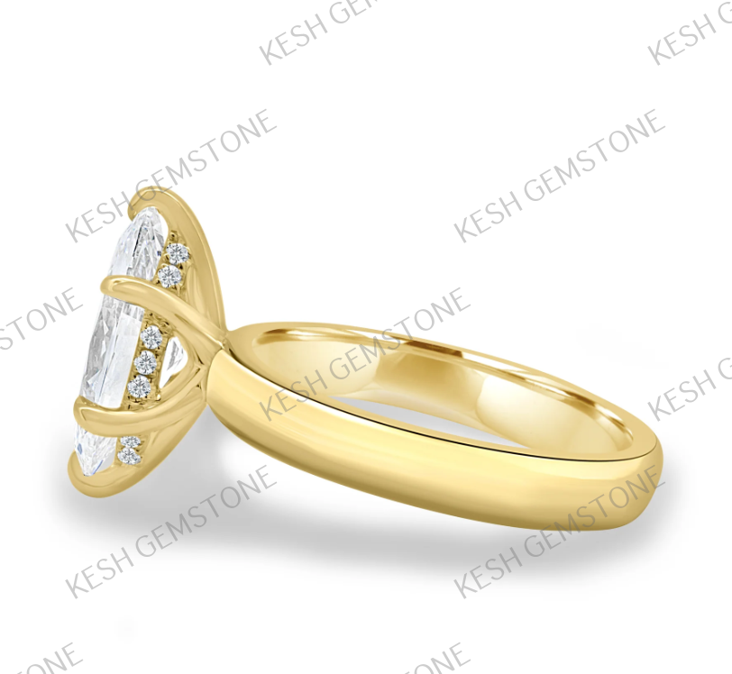 3.65 Ct Marquise Cut Diamond Solitaire Ring with Hidden Halo & Cigar Band – 14K Yellow Gold Finish | Kesh Gemstone
