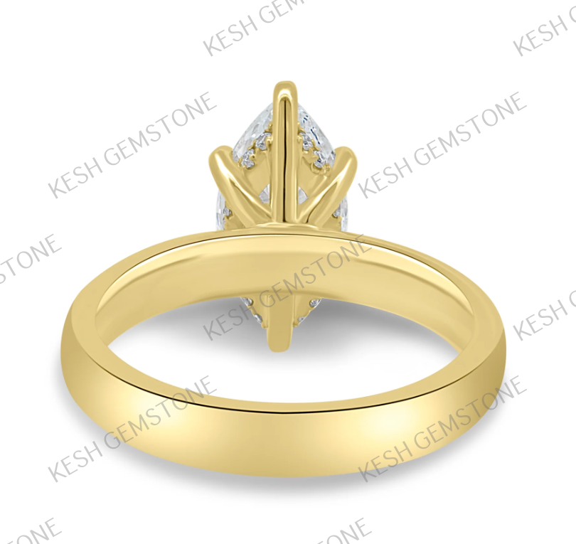 3.65 Ct Marquise Cut Diamond Solitaire Ring with Hidden Halo & Cigar Band – 14K Yellow Gold Finish | Kesh Gemstone