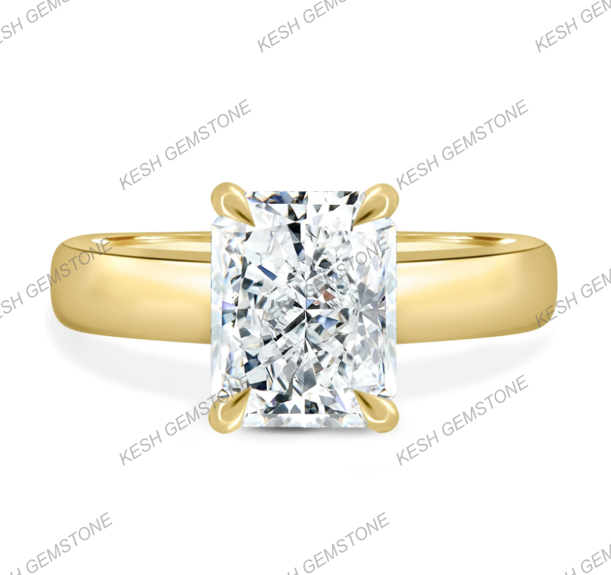 5.50 Ct Radiant Cut VVS1 Diamond Solitaire Ring with Hidden Halo & Bold Cigar Band – 14K Gold Finish | Kesh Gemstone