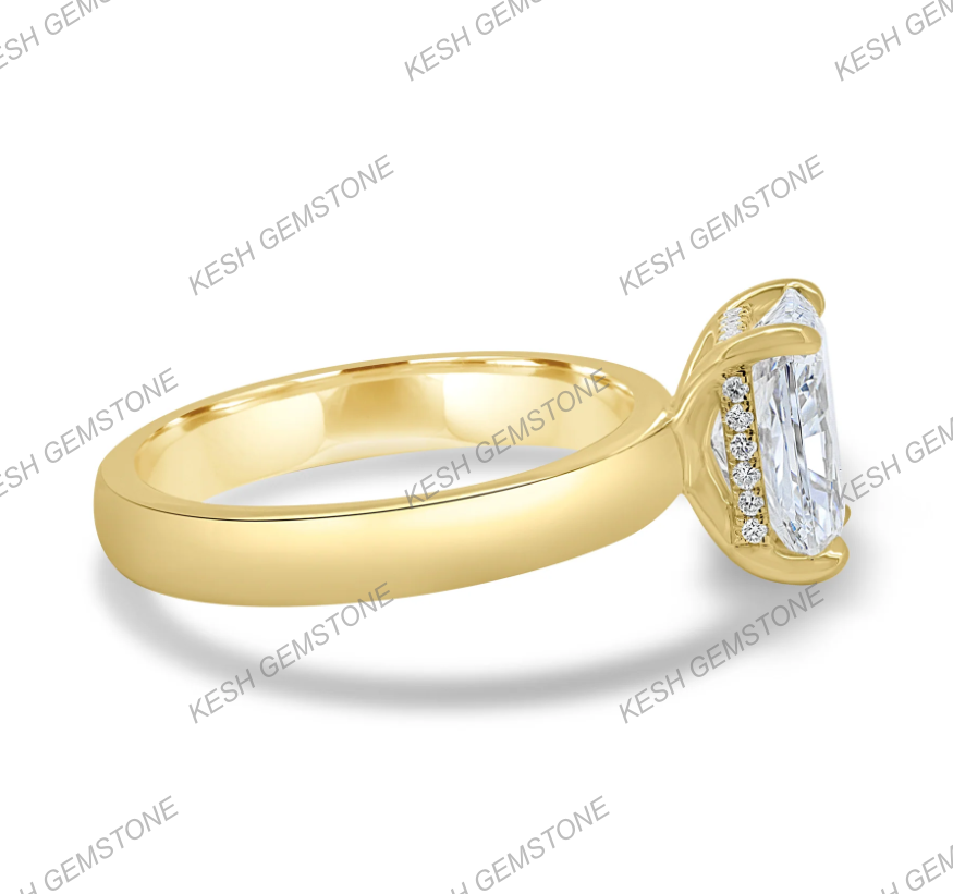 5.50 Ct Radiant Cut VVS1 Diamond Solitaire Ring with Hidden Halo & Bold Cigar Band – 14K Gold Finish | Kesh Gemstone