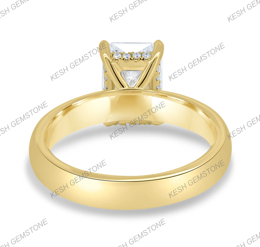 5.50 Ct Radiant Cut VVS1 Diamond Solitaire Ring with Hidden Halo & Bold Cigar Band – 14K Gold Finish | Kesh Gemstone