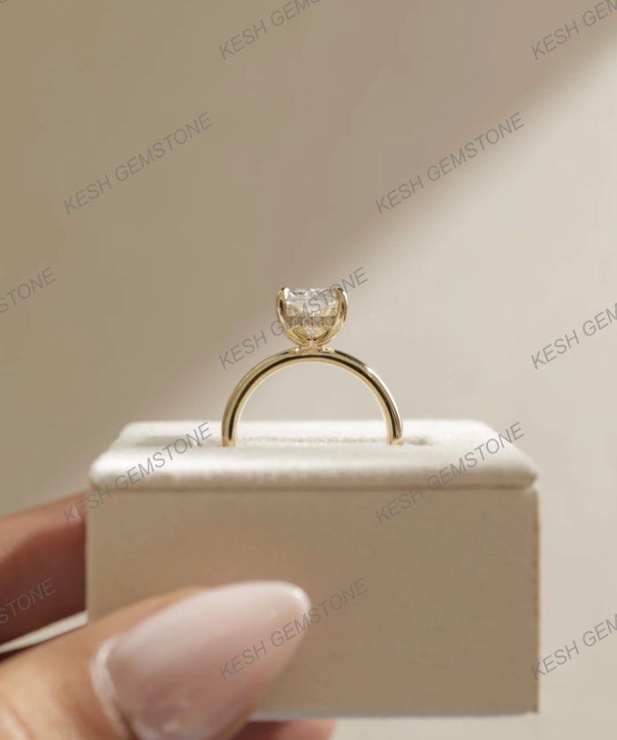 5.50 Ct Radiant Cut VVS1 Diamond Solitaire Ring with Hidden Halo & Bold Cigar Band – 14K Gold Finish | Kesh Gemstone