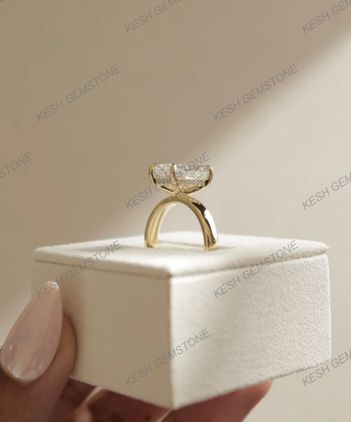 5.50 Ct Radiant Cut VVS1 Diamond Solitaire Ring with Hidden Halo & Bold Cigar Band – 14K Gold Finish | Kesh Gemstone
