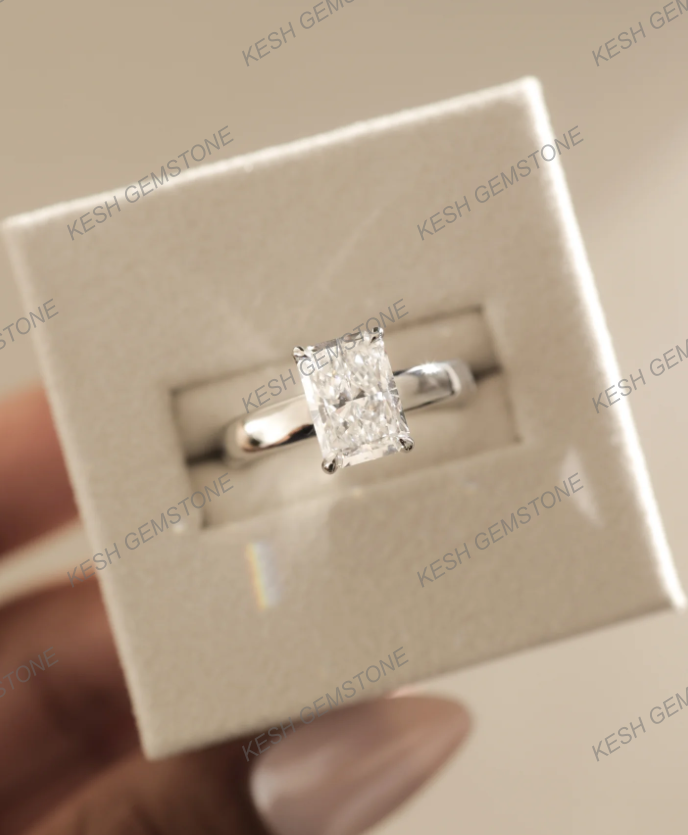 5.50 Ct Radiant Cut VVS1 Diamond Solitaire Ring with Hidden Halo & Bold Cigar Band – 14K Gold Finish | Kesh Gemstone