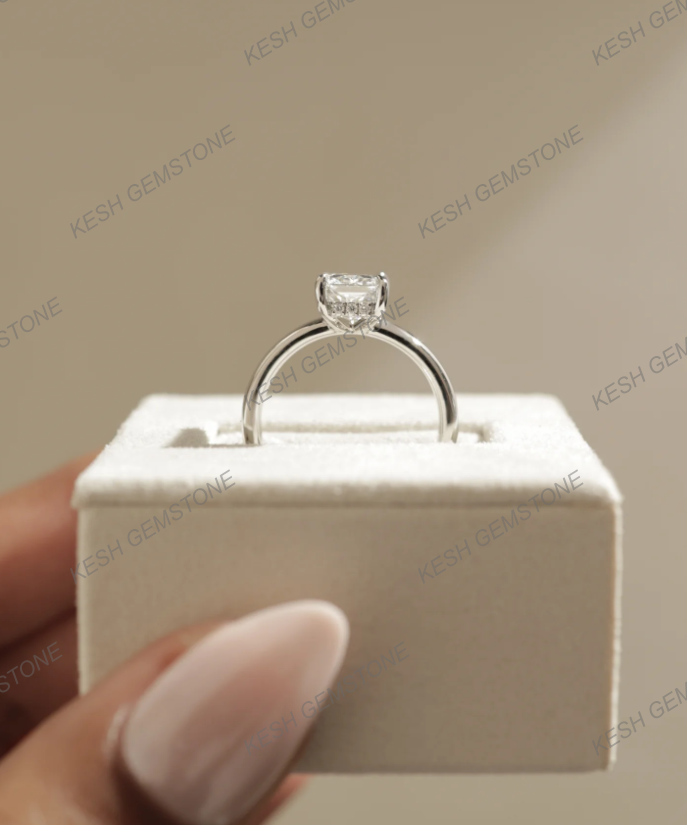 5.50 Ct Radiant Cut VVS1 Diamond Solitaire Ring with Hidden Halo & Bold Cigar Band – 14K Gold Finish | Kesh Gemstone