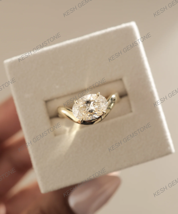2.09 Ct Certified Oval Cut White Diamond Twist Band Ring in 925 Silver with 14K Gold Plating – Elegant Solitaire Design
