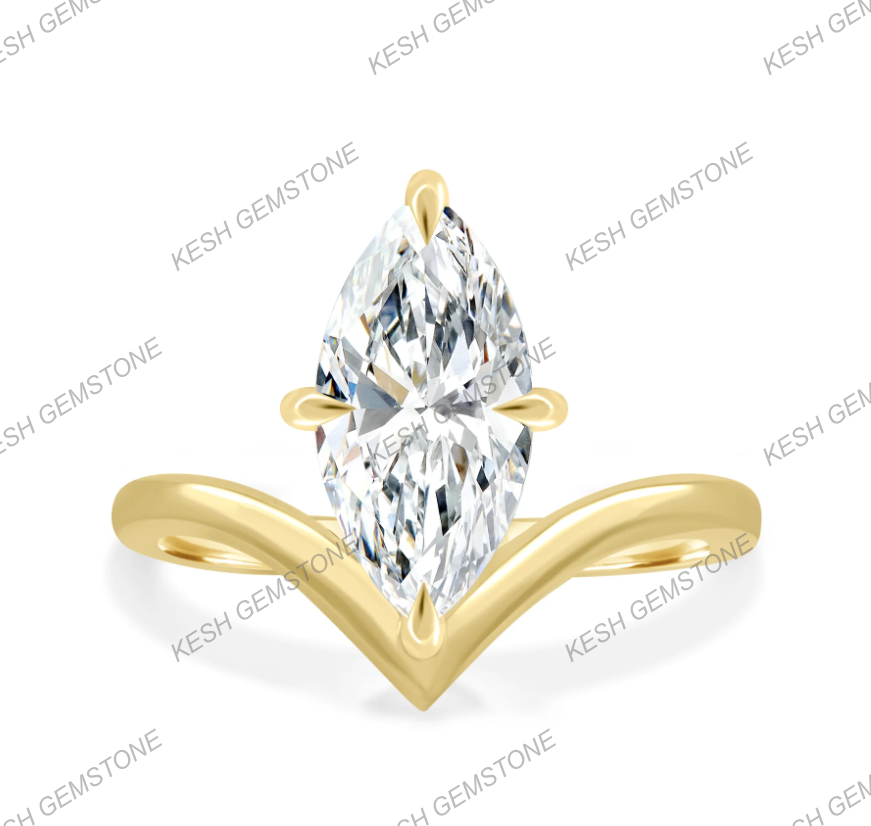4.00 Ct Certified Marquise Cut White Diamond Ring with Deep V Band – 14K Gold Plated 925 Silver | Elegant Solitaire Design