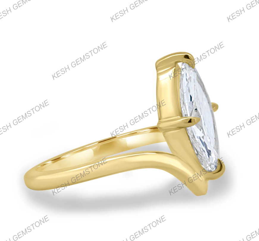 4.00 Ct Certified Marquise Cut White Diamond Ring with Deep V Band – 14K Gold Plated 925 Silver | Elegant Solitaire Design