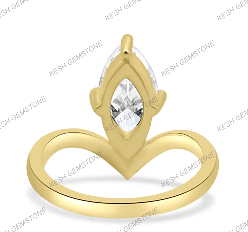 4.00 Ct Certified Marquise Cut White Diamond Ring with Deep V Band – 14K Gold Plated 925 Silver | Elegant Solitaire Design