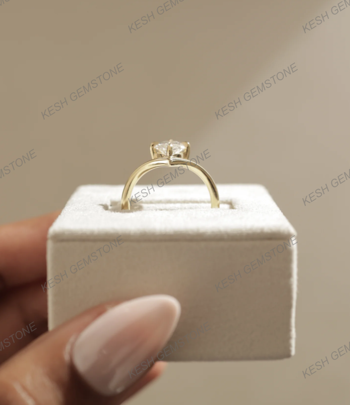 4.00 Ct Certified Marquise Cut White Diamond Ring with Deep V Band – 14K Gold Plated 925 Silver | Elegant Solitaire Design