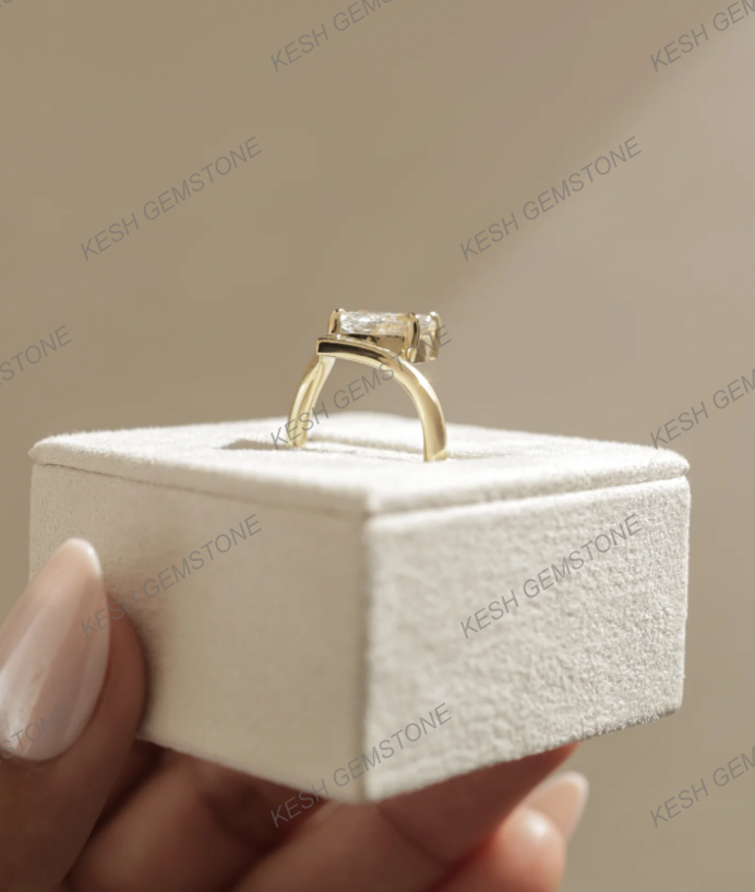 4.00 Ct Certified Marquise Cut White Diamond Ring with Deep V Band – 14K Gold Plated 925 Silver | Elegant Solitaire Design