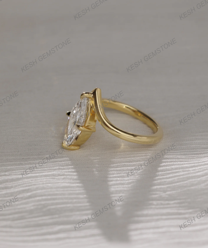 4.00 Ct Certified Marquise Cut White Diamond Ring with Deep V Band – 14K Gold Plated 925 Silver | Elegant Solitaire Design