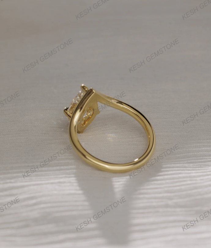 4.00 Ct Certified Marquise Cut White Diamond Ring with Deep V Band – 14K Gold Plated 925 Silver | Elegant Solitaire Design