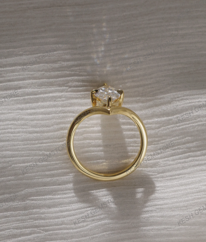 4.00 Ct Certified Marquise Cut White Diamond Ring with Deep V Band – 14K Gold Plated 925 Silver | Elegant Solitaire Design