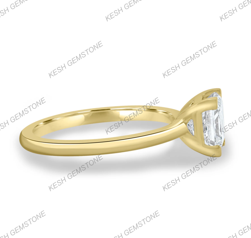 5.90 Ct Certified Princess Cut White Diamond Solitaire Ring | 4-Claw Basket Setting | 14K Yellow Gold Plated 925 Silver