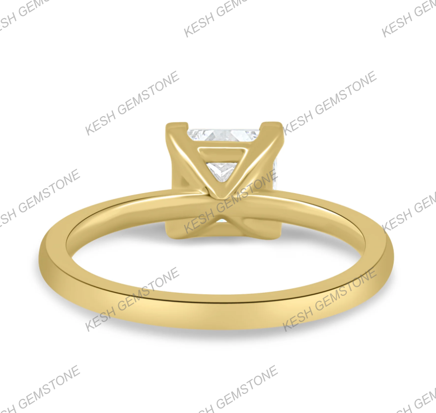 5.90 Ct Certified Princess Cut White Diamond Solitaire Ring | 4-Claw Basket Setting | 14K Yellow Gold Plated 925 Silver