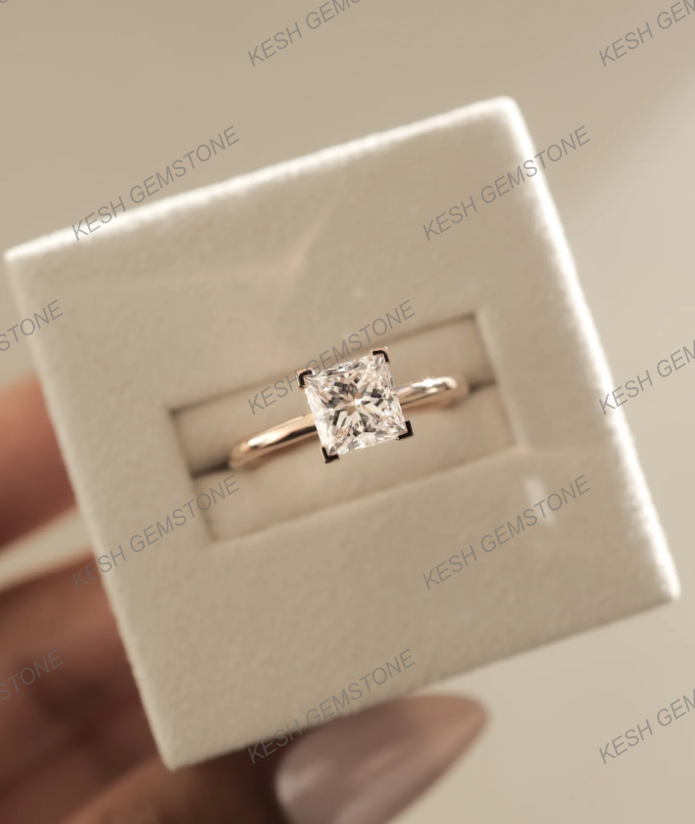 5.90 Ct Certified Princess Cut White Diamond Solitaire Ring | 4-Claw Basket Setting | 14K Yellow Gold Plated 925 Silver