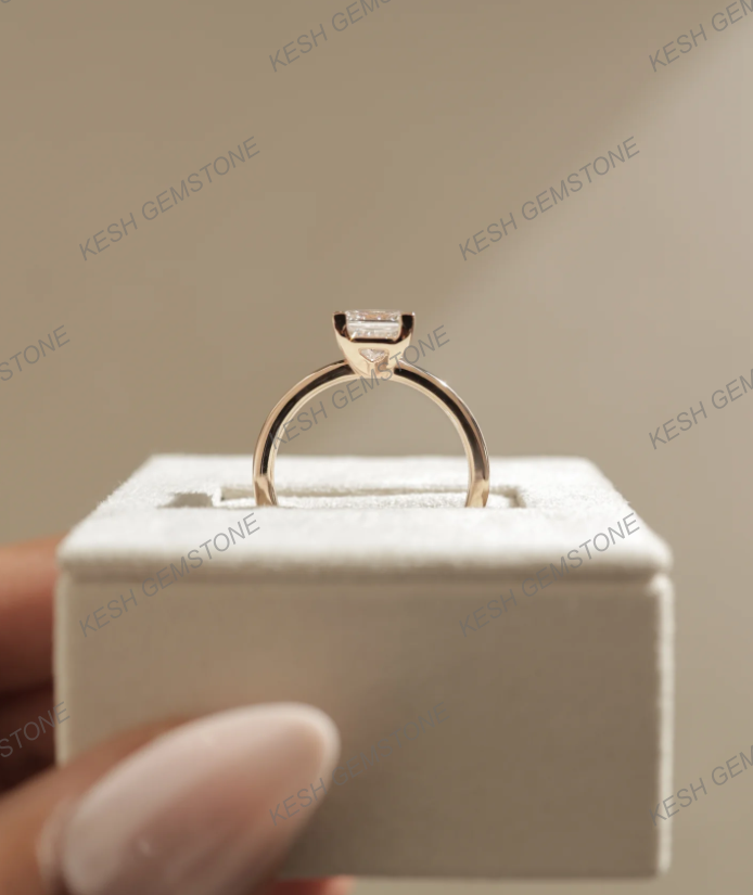 5.90 Ct Certified Princess Cut White Diamond Solitaire Ring | 4-Claw Basket Setting | 14K Yellow Gold Plated 925 Silver
