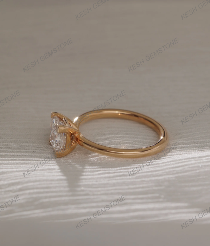 5.90 Ct Certified Princess Cut White Diamond Solitaire Ring | 4-Claw Basket Setting | 14K Yellow Gold Plated 925 Silver