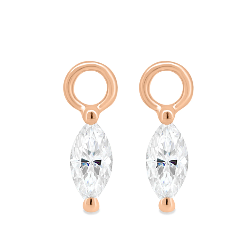 Elegant Marquise Diamond Earring Charms in 925 Silver Over 14K Gold Plating