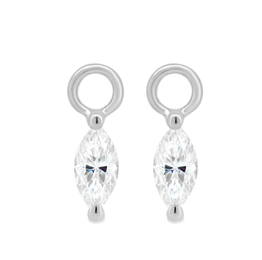 Elegant Marquise Diamond Earring Charms in 925 Silver Over 14K Gold Plating