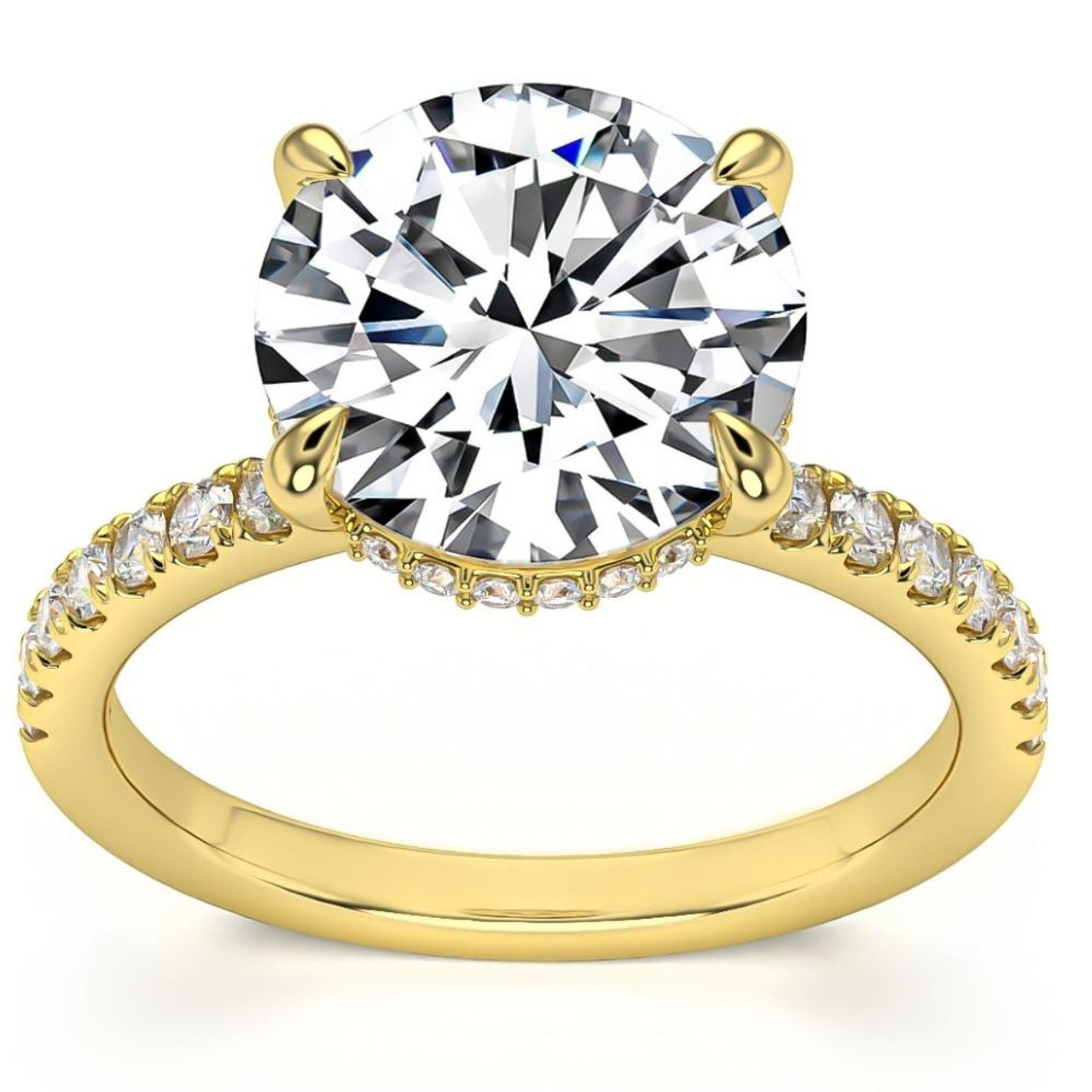 Certified 3.50 Carat Round Diamond Engagement Ring with Side Halo Accents | G-H Color, VS Clarity | 14K Gold Finish