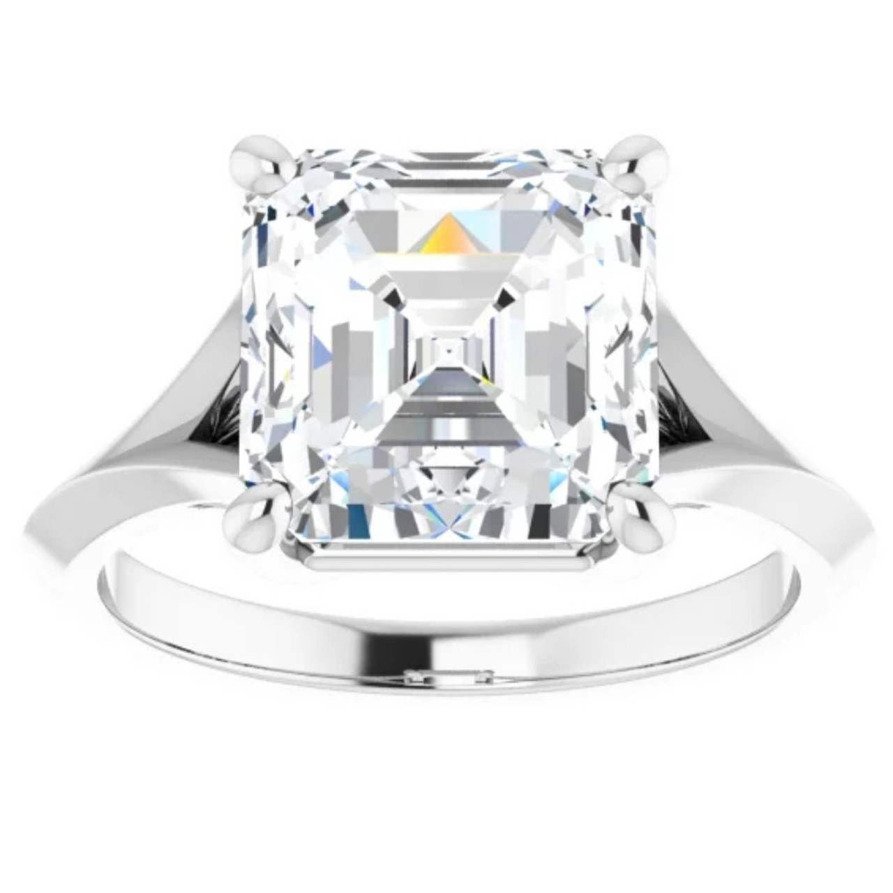 Certified 4 Carat Asscher Cut Diamond Solitaire Engagement Ring | Split Shank Band | 14K White Gold Finish | G-H Color, VS Clarity