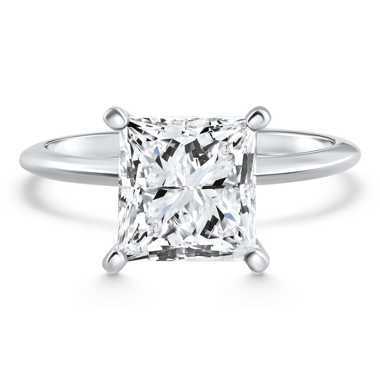 Certified 3.05 Carat Princess Cut Natural Diamond Solitaire Ring in 925 Sterling Silver